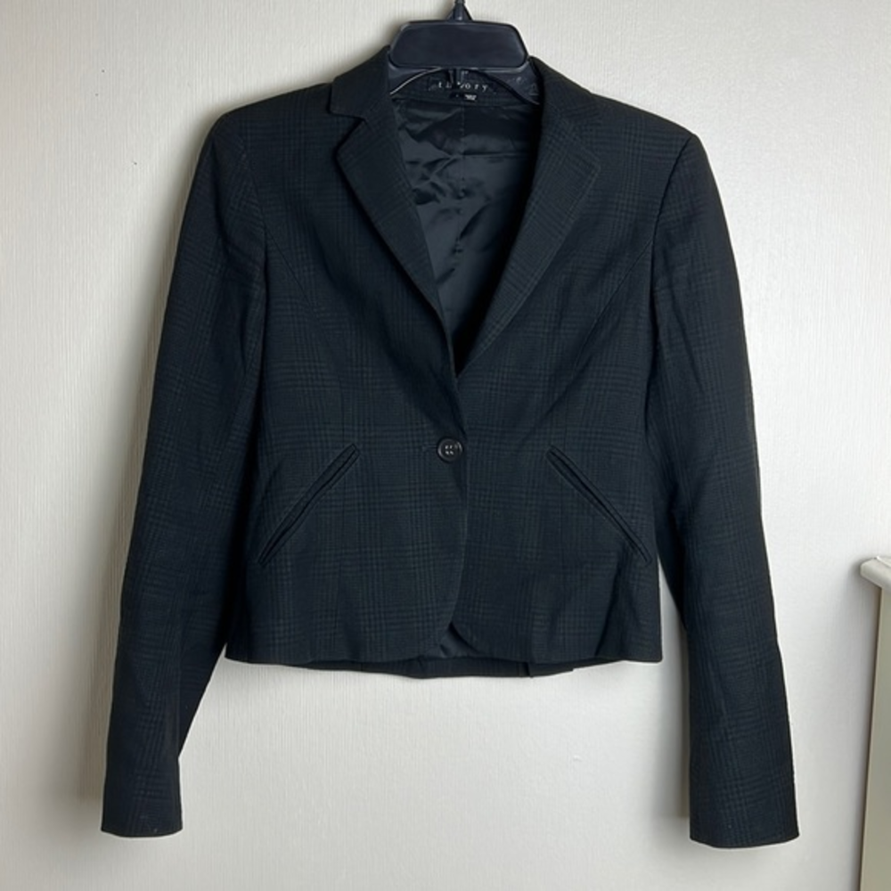 Theory Black Blazer Wool Cotton‎ Blend Pockets Professional Office